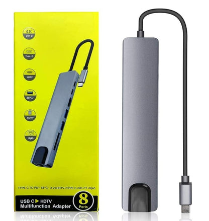 USB C Hub (8 in 1 Multifunction Adapter for MacBook & Windows) / USB Docking Station / 4K HDMI, HDTV, SD/TF card, RJ45, USB C