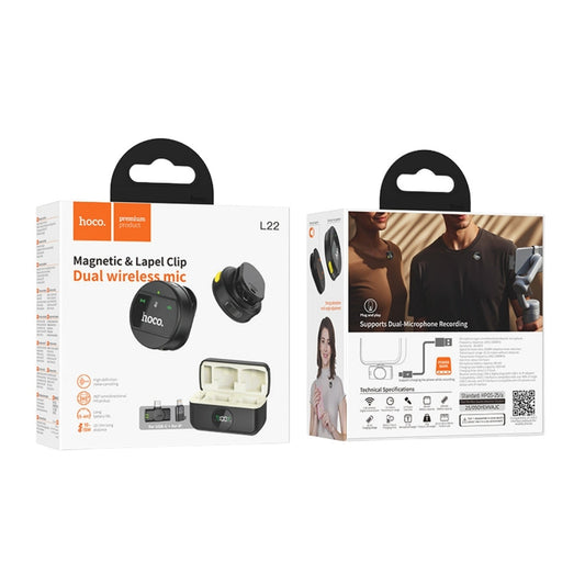 HOCO L22 Dual Wireless Lavalier Microphone – Noise Reduction, Plug & Play