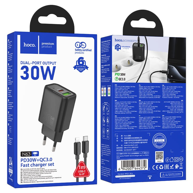 ADAPTER HOCO N63 30W+QC3.0 CHARGER (TypeC - IPH)